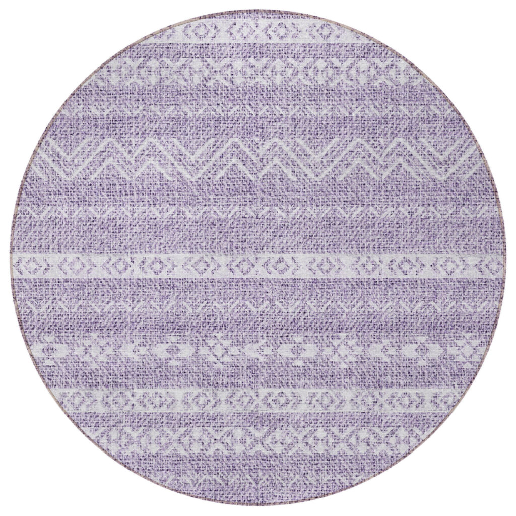8' Purple And Lavender Round Southwestern Washable Indoor Outdoor Area Rug