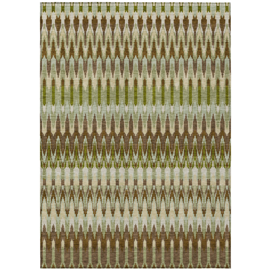 10' X 14' Artichoke Green And Brown Southwestern Washable Indoor Outdoor Area Rug