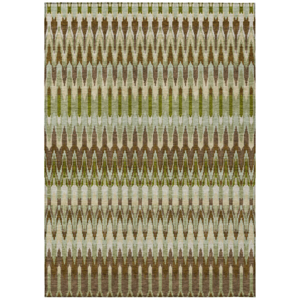 10' X 14' Artichoke Green And Brown Southwestern Washable Indoor Outdoor Area Rug