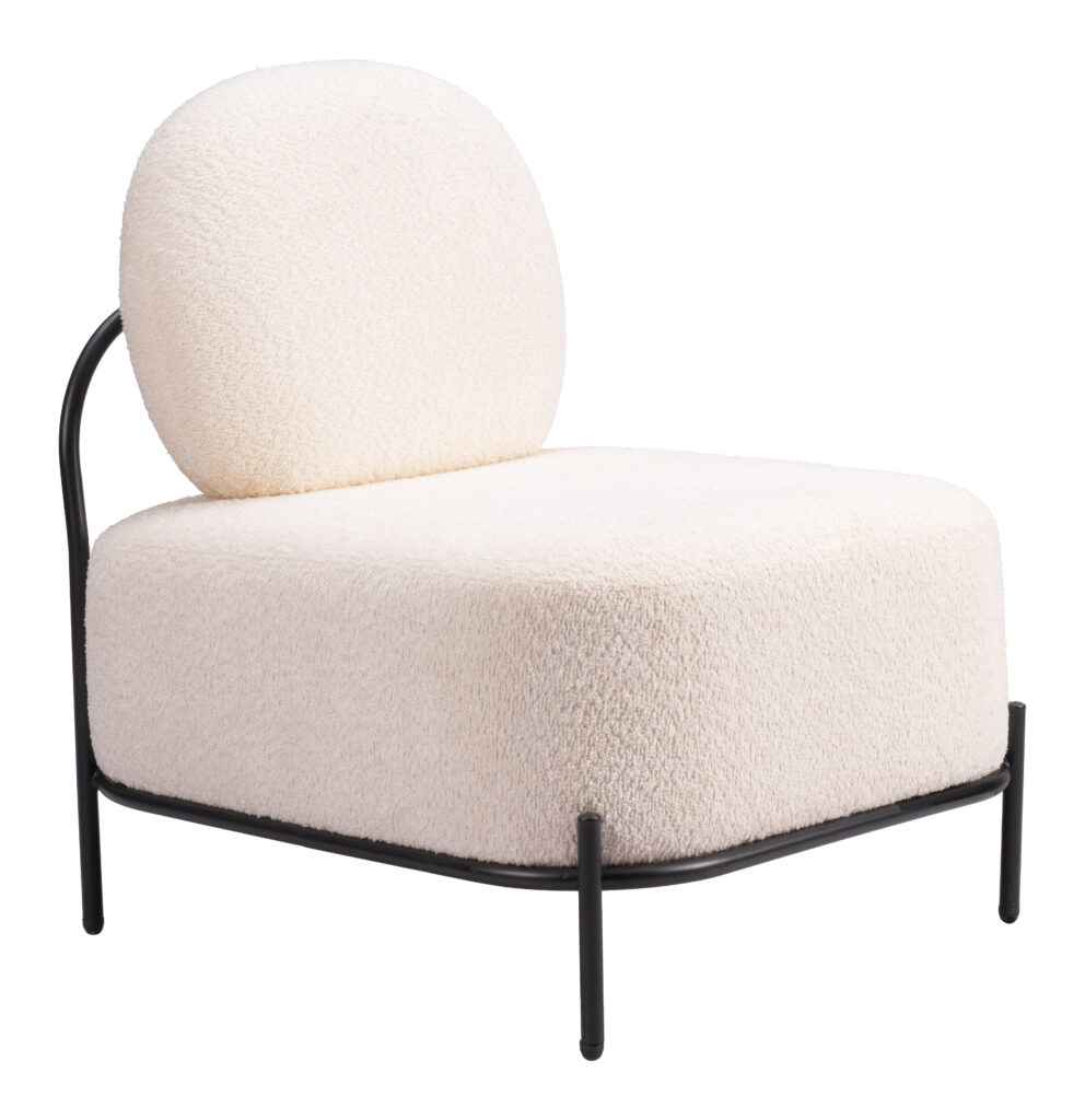 27" White And Black Sherpa And Upholstered Side Chair