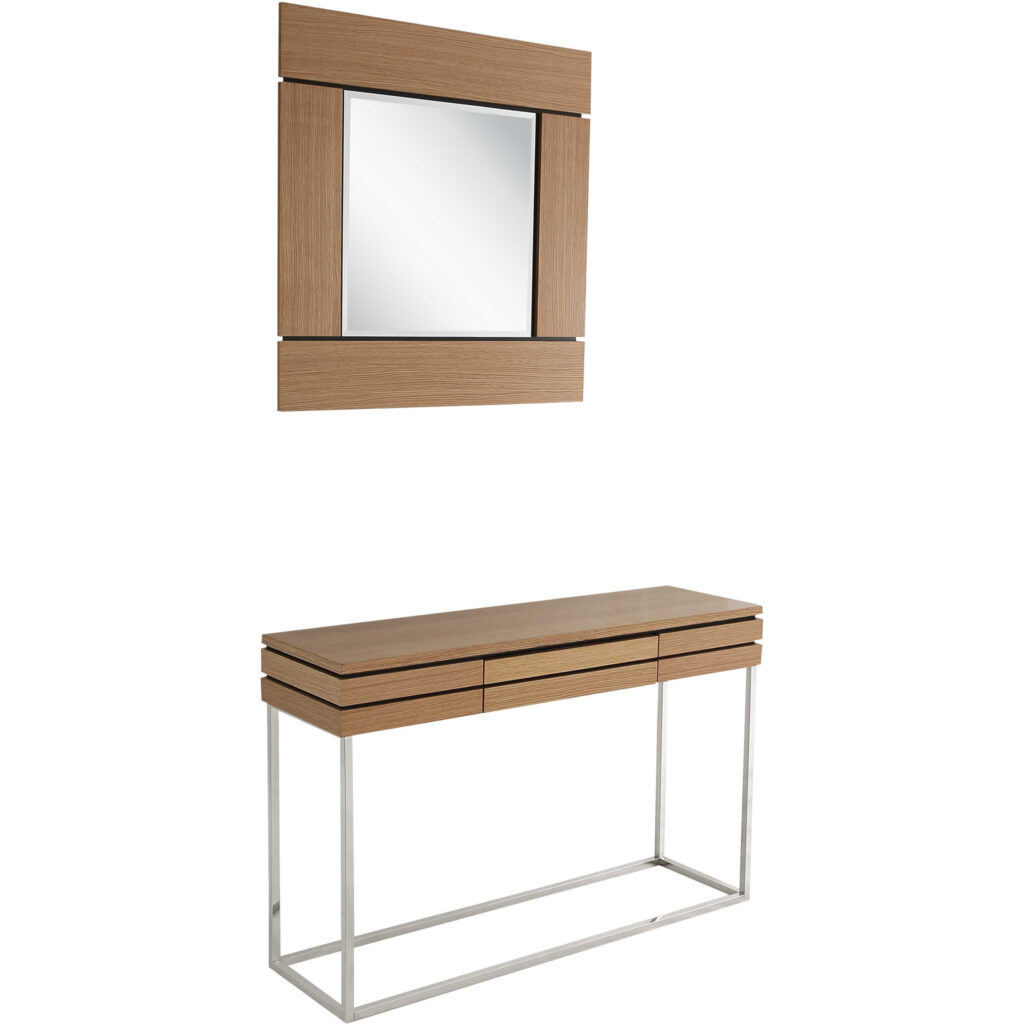 47" Brown and Silver Wood Frame Console Table With Drawer