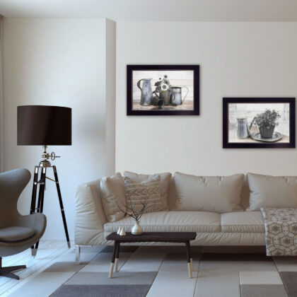 Set Of Two Floral With Tin Ware 2 Black Framed Print Wall Art