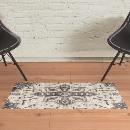 2' x 3' Ivory and Blue Medallion Power Loom Area Rug