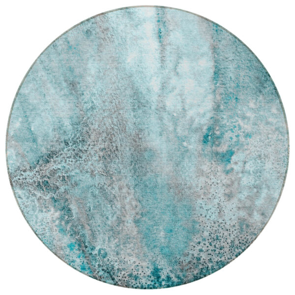 8' Round Gray and Ivory Round Abstract Washable Non Skid Indoor Outdoor Area Rug