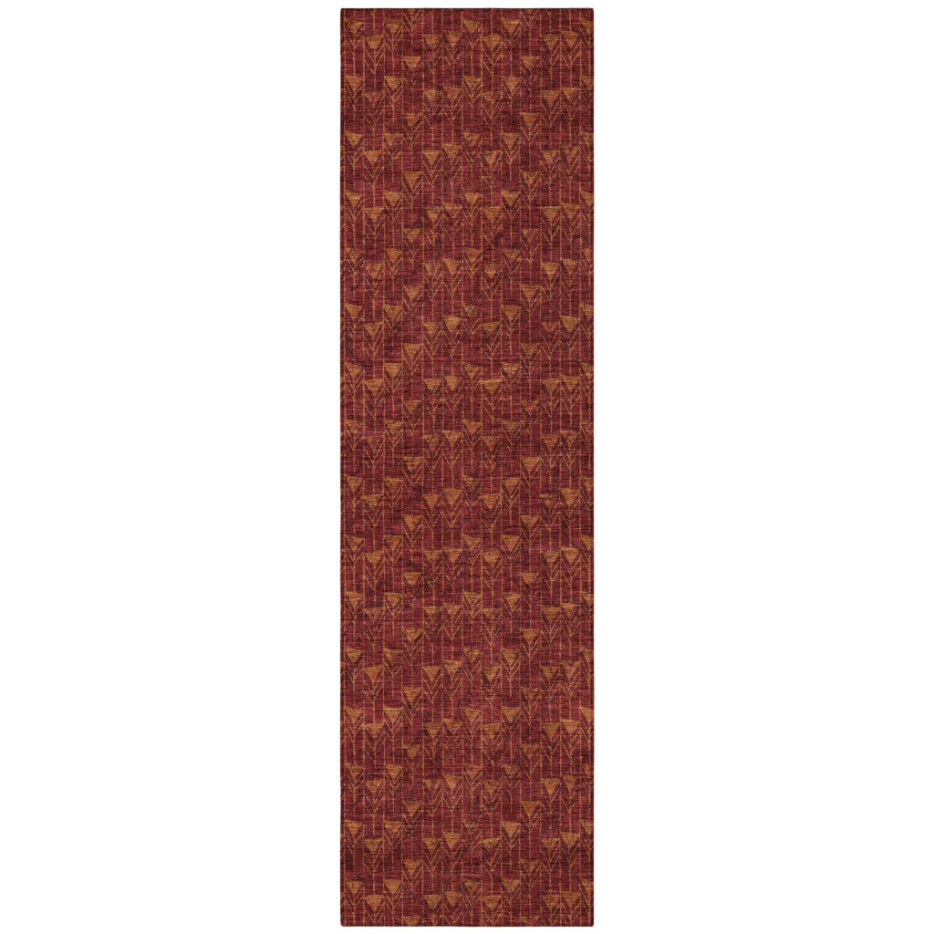 8' Runner Burgundy Geometric Washable Non Skid Indoor Outdoor Runner Rug