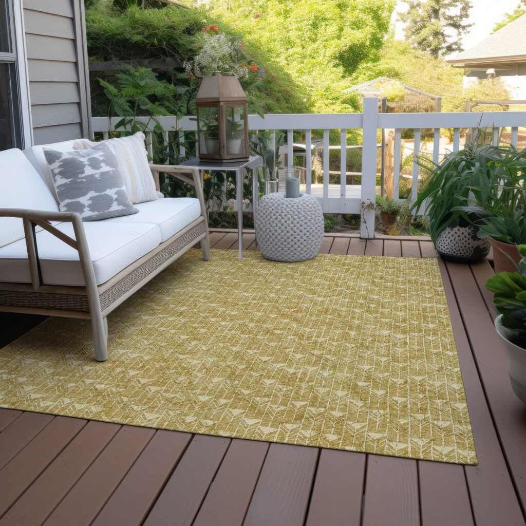 3' X 5' Gold Geometric Washable Non Skid Indoor Outdoor Area Rug