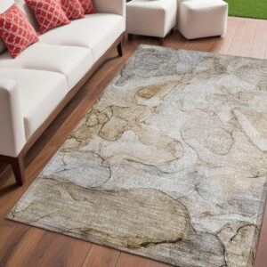 5' X 8' Beige Abstract Washable Non Skid Indoor Outdoor Area Rug