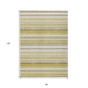 8' X 10' Yellow Beige and Gray Striped Washable Non Skid Indoor Outdoor Area Rug