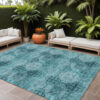 10' X 14' Teal Floral Medallion Washable Non Skid Indoor Outdoor Area Rug