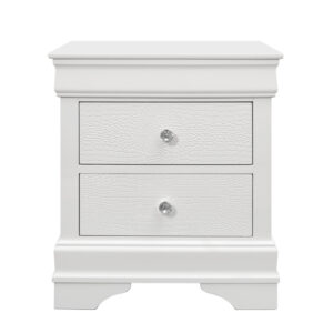 24" White Shagreen Two Drawer Solid Wood Nightstand