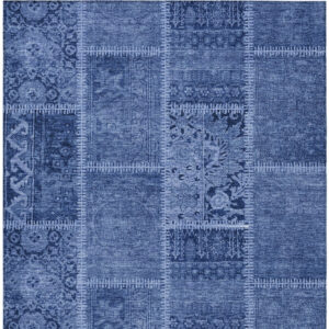 9' X 12' Navy Blue And Denim Blue Patchwork Washable Indoor Outdoor Area Rug