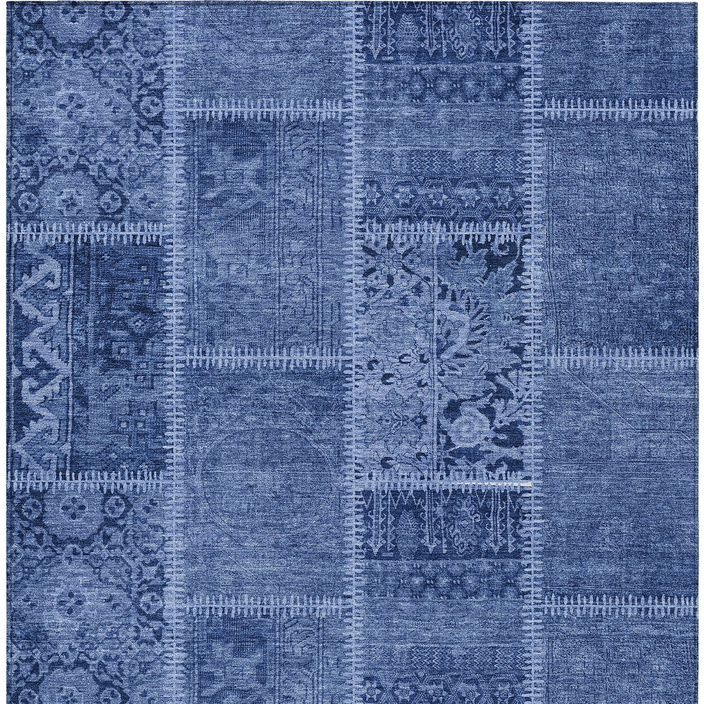 9' X 12' Navy Blue And Denim Blue Patchwork Washable Indoor Outdoor Area Rug