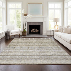 8' X 10' Taupe Gray And Beige Striped Washable Indoor Outdoor Area Rug