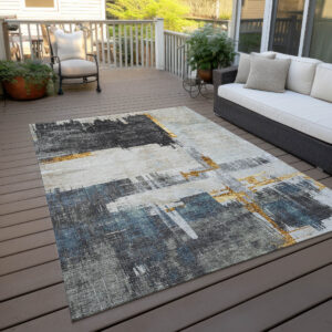 8' X 10' Charcoal Gray And Tan Abstract Washable Indoor Outdoor Area Rug