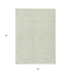 3' X 5' Mint Green And Ivory Geometric Washable Indoor Outdoor Area Rug