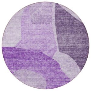 8' Eggplant Purple And Lilac Round Abstract Washable Indoor Outdoor Area Rug