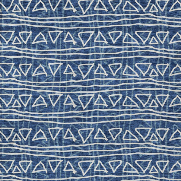 8' X 10' Navy Blue And Ivory Geometric Washable Indoor Outdoor Area Rug