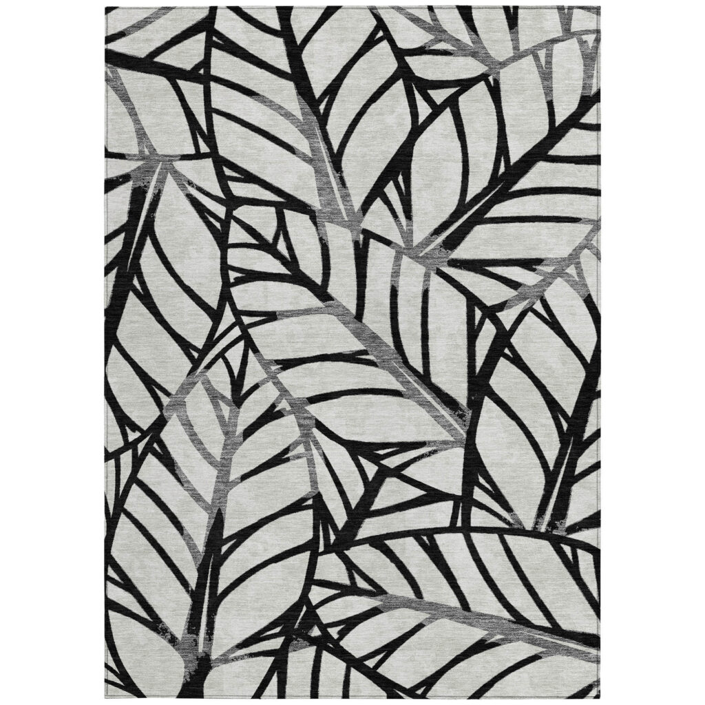 5' X 8' Black Gray And Beige Floral Washable Indoor Outdoor Area Rug