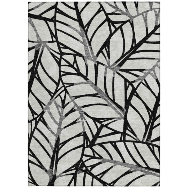5' X 8' Black Gray And Beige Floral Washable Indoor Outdoor Area Rug