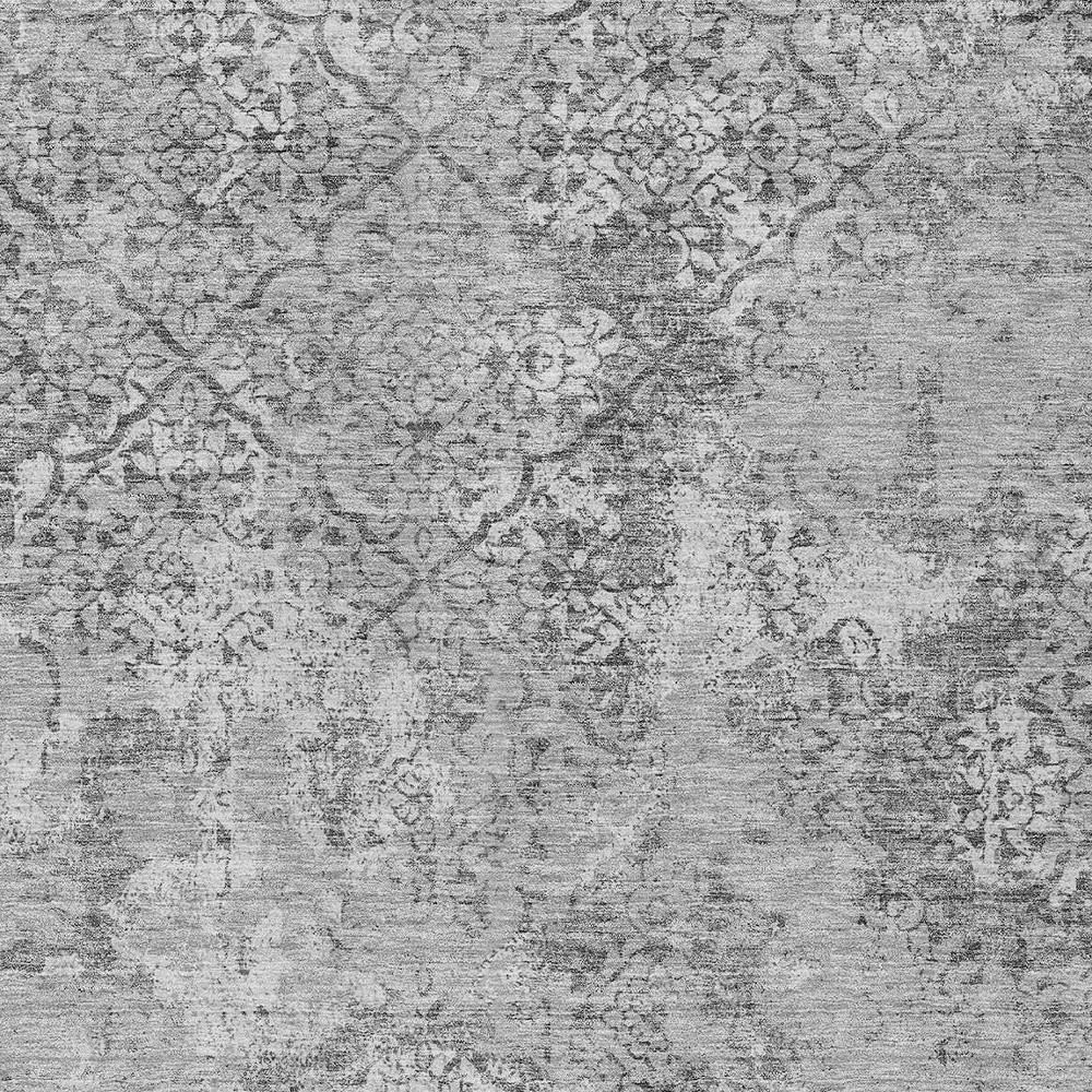 5' X 8' Gray Charcoal And Silver Floral Washable Indoor Outdoor Area Rug