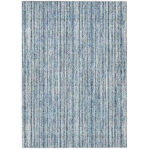 5' X 8' Blue And Ivory Striped Washable Indoor Outdoor Area Rug