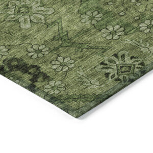 5' X 8' Olive Green Fern Green And Artichoke Green Floral Washable Indoor Outdoor Area Rug