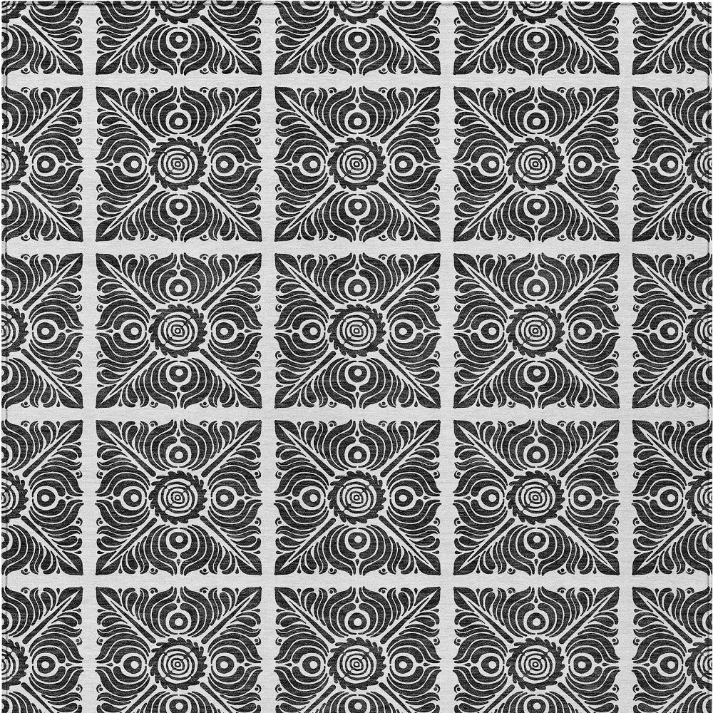 3' X 5' Ivory And Black Medallion Washable Indoor Outdoor Area Rug