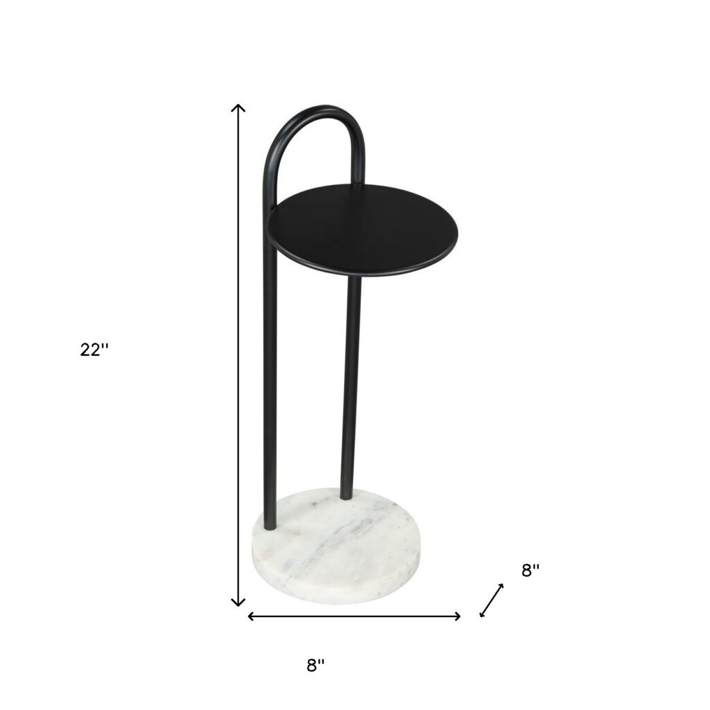 22" Black And White Iron And Marble Round C Table End Table