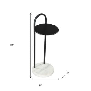 22" Black And White Iron And Marble Round C Table End Table