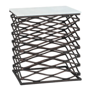 22" White And Bronze Marble And Aluminum Square Frame End Table