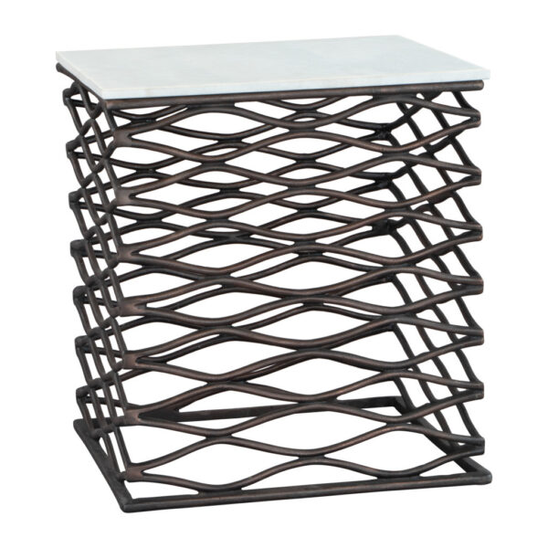 22" White And Bronze Marble And Aluminum Square Frame End Table