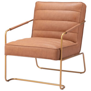 25" Brown And Gold Faux Leather And Faux Leather Tufted Arm Chair