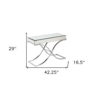 42" Silver Mirrored Glass Cross Leg Console Table