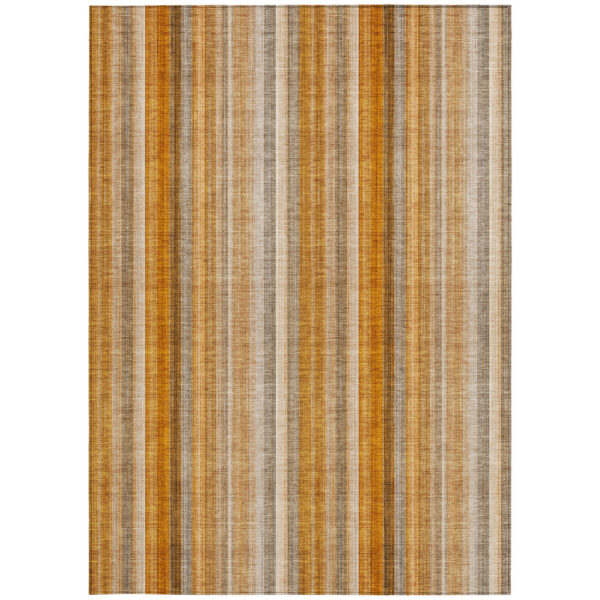 3' X 5' Orange Ivory and Gray Striped Washable Non Skid Indoor Outdoor Area Rug