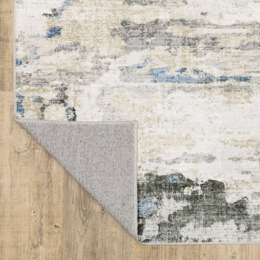 2' X 3' Gray And Ivory Abstract Printed Stain Resistant Non Skid Area Rug