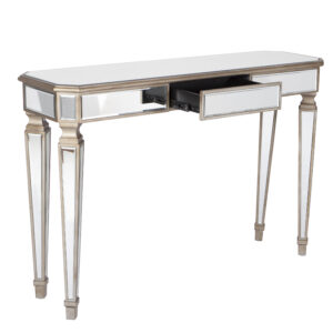 47" Silver and Gold Mirrored Glass Console Table With Drawer