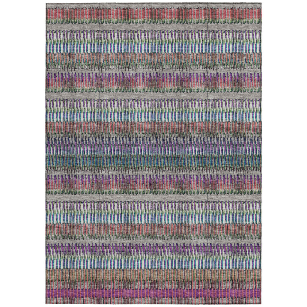 3' X 5' Taupe Purple And Blue Striped Washable Indoor Outdoor Area Rug