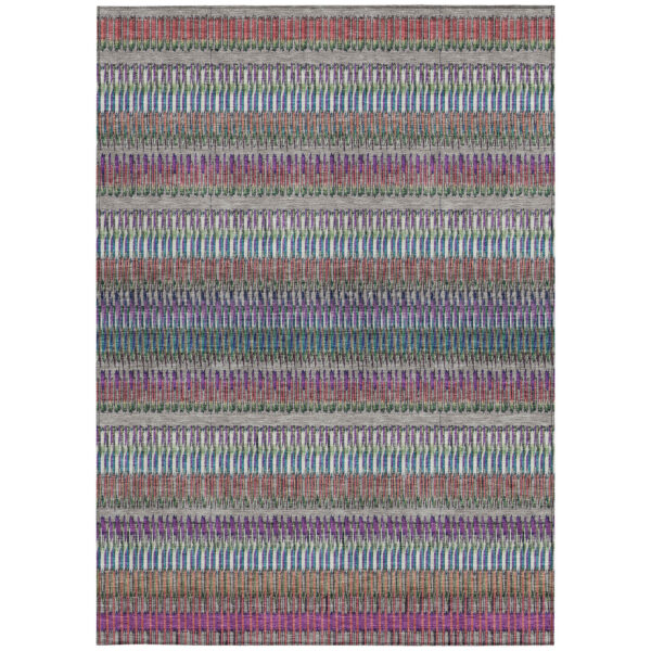 3' X 5' Taupe Purple And Blue Striped Washable Indoor Outdoor Area Rug