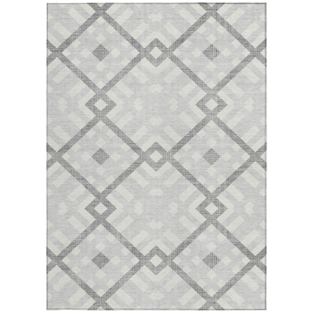 9' X 12' Silver Gray And Ivory Geometric Washable Indoor Outdoor Area Rug