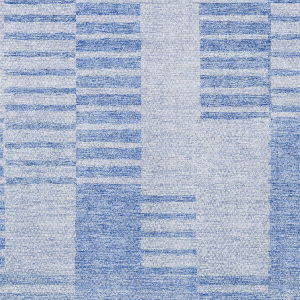 9' X 12' Sky Blue And Denim Blue Striped Washable Indoor Outdoor Area Rug