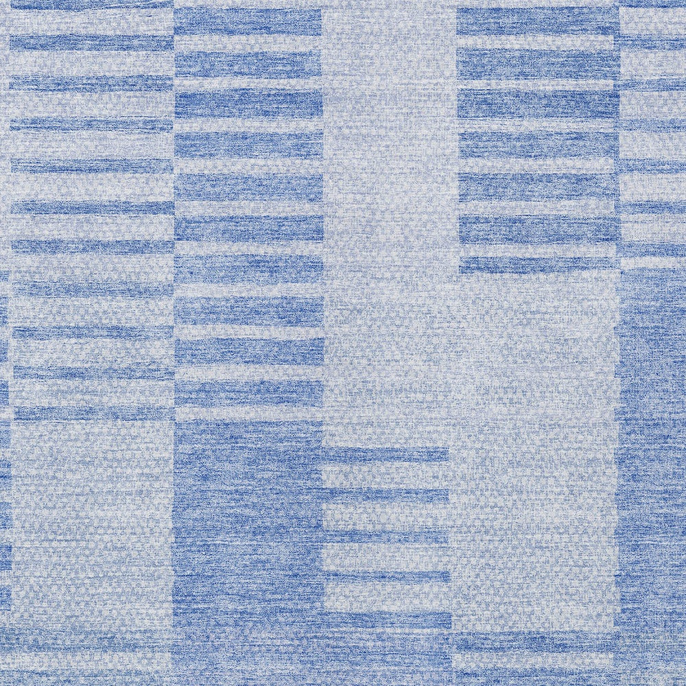 9' X 12' Sky Blue And Denim Blue Striped Washable Indoor Outdoor Area Rug