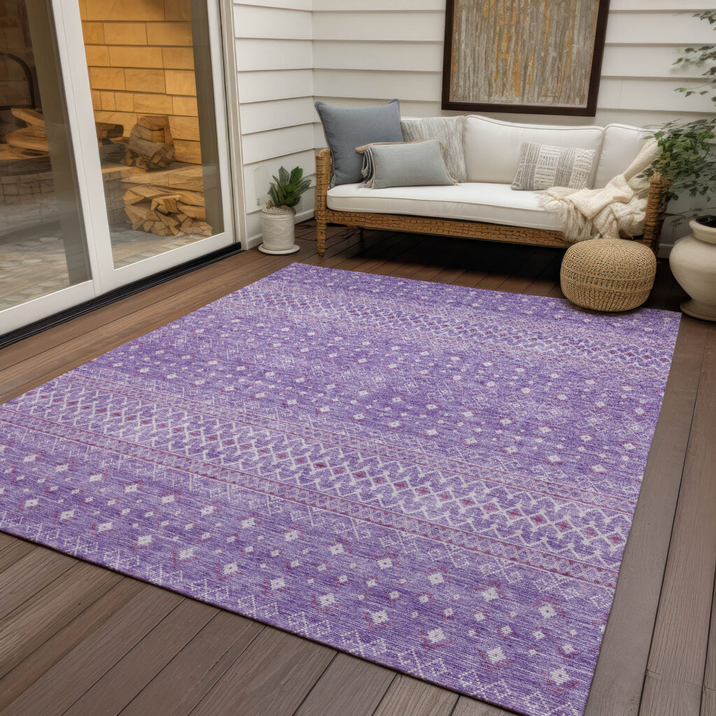 5' X 8' Lavender And Purple Tribal Washable Indoor Outdoor Area Rug