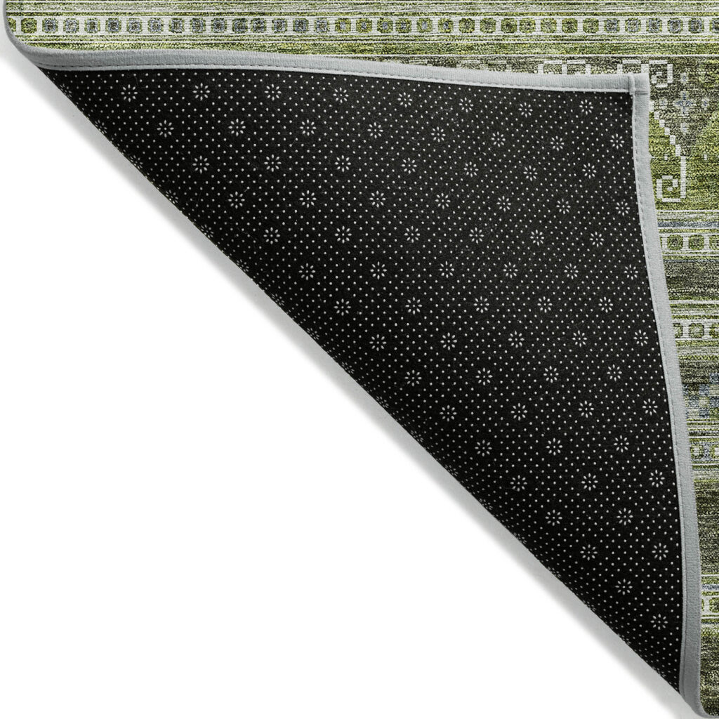 3' X 5' Olive Green And Artichoke Green Southwestern Washable Indoor Outdoor Area Rug