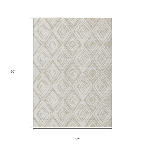 5' X 8' Beige And Ivory Geometric Washable Indoor Outdoor Area Rug