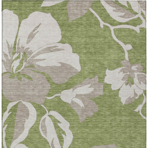 10' X 14' Olive Green Taupe And Beige Floral Washable Indoor Outdoor Area Rug