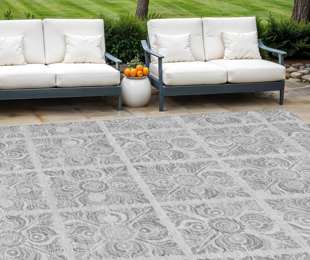 10' X 14' Silver And Gray Medallion Washable Indoor Outdoor Area Rug
