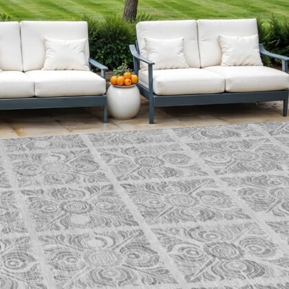 10' X 14' Silver And Gray Medallion Washable Indoor Outdoor Area Rug