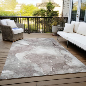 9' X 12' Taupe Abstract Washable Indoor Outdoor Area Rug