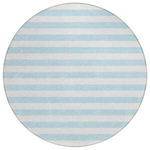 8' Round Sky Blue Round Striped Washable Non Skid Indoor Outdoor Area Rug