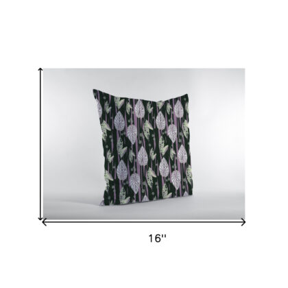16” Black Purple Fall Leaves Zippered Suede Throw Pillow